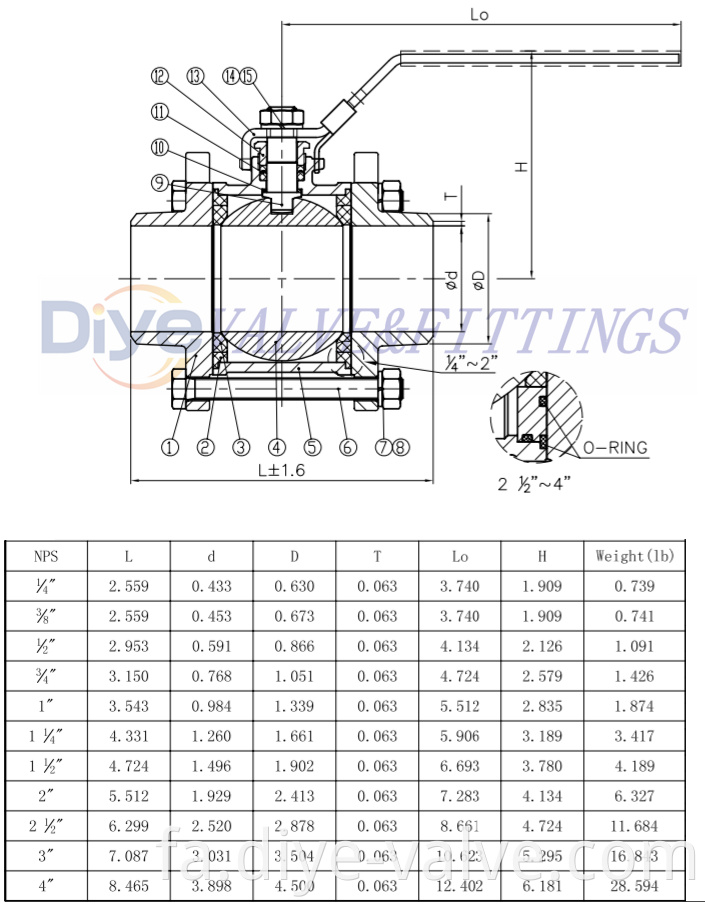 STAINLESS STEEL BUTT WELD 3PC BALL VALVE